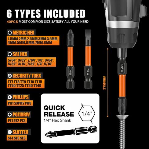 Screwdriver Bit Set 2" 41PCS(Metric&SAE Hex/Torx/PH/PZ/SL), Magnetic Impact Drill Bit Set with CNC S2 Steel Tip,Security Bit Set with Bit Holder and Storage Cage in Saudi Arabia