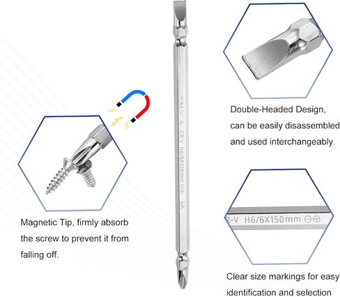 Generic Magnetic Double Ended Screwdriver Bit 6mm PH2/SL6 6"/150mm 1/4" Hex Shank CR-V Steel Phillips Cross Slotted Flat Screw Driver Bit for Power Screwdriver Impact Drill Tool in Saudi Arabia