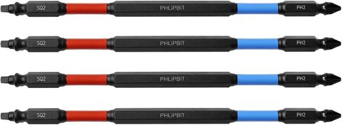 ORBiT - SQ2+PH2 IMPACT BiT, Mod. Geometry, 6 INCH, 4pk. Double End+Double Duty, USA-O6SQ2PH2X4 (Red/Blue Drives SQ+PH #8/10 Screw) "ULT" MULTi S/Driver Compatible in Saudi Arabia