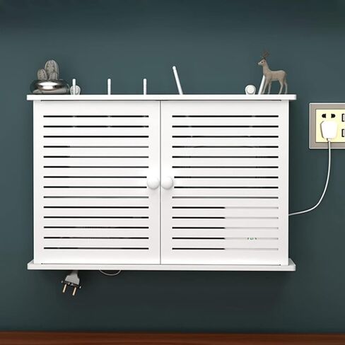 Router Shelf Wall Mount WiFi Router Storage Box, Double Door Bracket Wall Mount, Cable Organizer Box, Blinds Decoration Floating, Floating Wall Shelf, Desktop Storage Cabinet in Saudi Arabia
