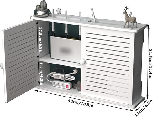 Router Shelf Wall Mount WiFi Router Storage Box, Double Door Bracket Wall Mount, Cable Organizer Box, Blinds Decoration Floating, Floating Wall Shelf, Desktop Storage Cabinet in Saudi Arabia
