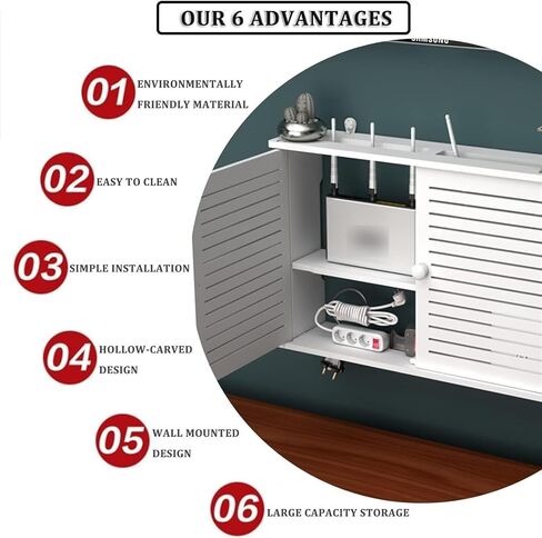 Router Shelf Wall Mount WiFi Router Storage Box, Double Door Bracket Wall Mount, Cable Organizer Box, Blinds Decoration Floating, Floating Wall Shelf, Desktop Storage Cabinet in Saudi Arabia