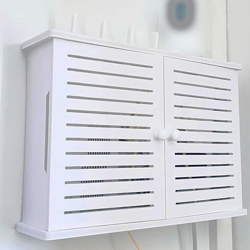 Router Shelf Wall Mount WiFi Router Storage Box, Double Door Bracket Wall Mount, Cable Organizer Box, Blinds Decoration Floating, Floating Wall Shelf, Desktop Storage Cabinet in Saudi Arabia