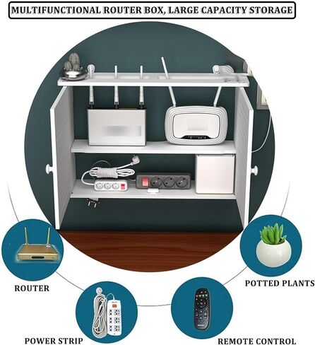 Router Shelf Wall Mount WiFi Router Storage Box, Double Door Bracket Wall Mount, Cable Organizer Box, Blinds Decoration Floating, Floating Wall Shelf, Desktop Storage Cabinet in Saudi Arabia