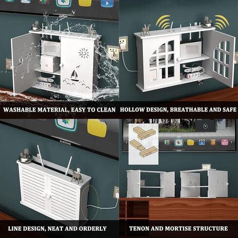 Router Shelf Wall Mount WiFi Router Storage Box, Double Door Bracket Wall Mount, Cable Organizer Box, Blinds Decoration Floating, Floating Wall Shelf, Desktop Storage Cabinet in Saudi Arabia