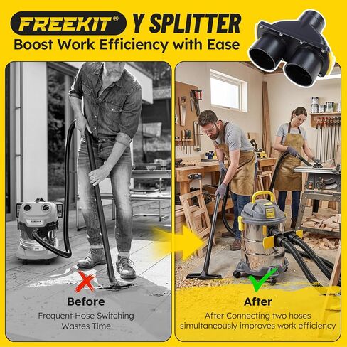 FREEKITR® Dust Collection Fittings with Blast Gates -Tight Seal | 2.5 Inch Shop Vac Hose Adapter Y Splitter, Dual-Port Airflow Control, Compatible with Ridgid & Craftsman Wet/Dry Vacuum in Saudi Arabia