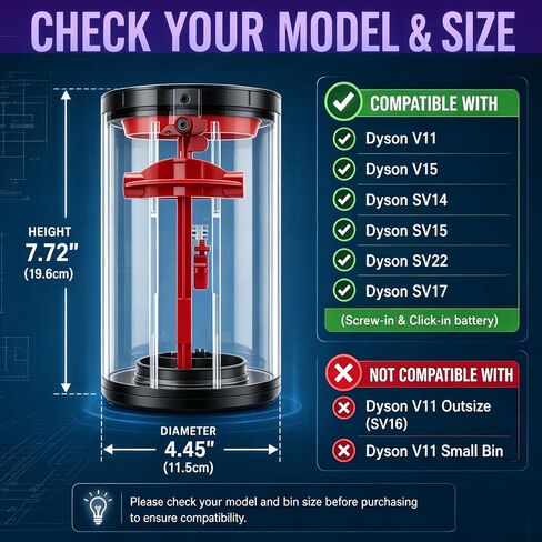 Upgraded Dust Bin for Dyson V11 V15 SV14 SV15 SV22 Vacuum Cleaner, Large Dirt Cup Canister Dustbin Replacement for V11 Torque Drive V15 Detect, Part No. 970050-01 and 965443-01 in Saudi Arabia