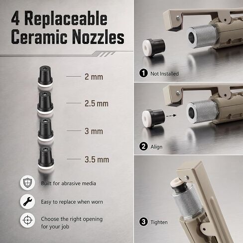 Tudomro 5 Pcs Sand Blaster Gun Kits Carbon Steel Sand Blaster Gun with 4 Ceramic Tips 2mm 2.5mm 3mm 3.5mm Abrasive Nozzles Heavy Duty Replacement Tool for Rust Stain, Grime on Surfaces in Saudi Arabia