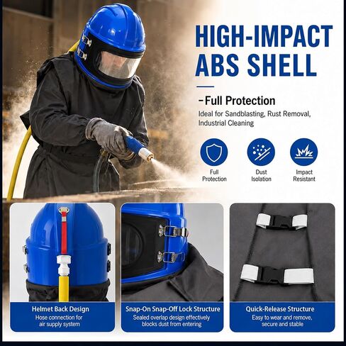 Sandblasting Hood Air Fed Sandblasting Helmet with Thermostat Air Flow Control, Full Shoulder Protective Hood Dual Anti-Fog Quick Change Lens Lightweight Blast Safety Helmet for Sandblaster in Saudi Arabia