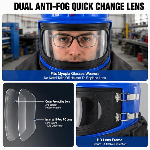 Sandblasting Hood Air Fed Sandblasting Helmet with Thermostat Air Flow Control, Full Shoulder Protective Hood Dual Anti-Fog Quick Change Lens Lightweight Blast Safety Helmet for Sandblaster in Saudi Arabia