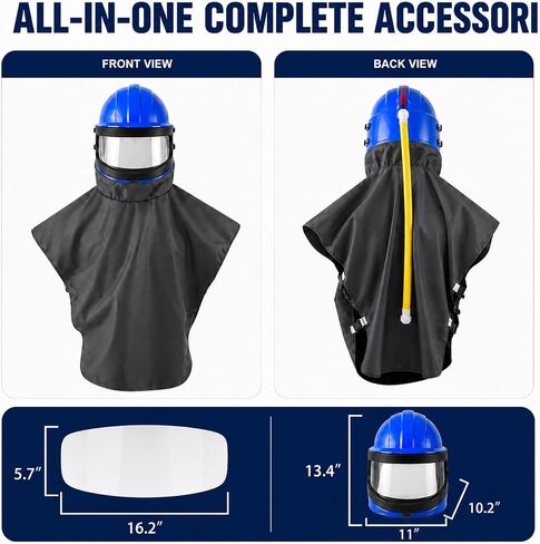 Sandblasting Hood Air Fed Sandblasting Helmet with Thermostat Air Flow Control, Full Shoulder Protective Hood Dual Anti-Fog Quick Change Lens Lightweight Blast Safety Helmet for Sandblaster in Saudi Arabia