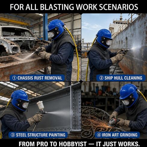 Sandblasting Hood Air Fed Sandblasting Helmet with Thermostat Air Flow Control, Full Shoulder Protective Hood Dual Anti-Fog Quick Change Lens Lightweight Blast Safety Helmet for Sandblaster in Saudi Arabia