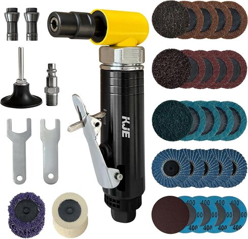 KJE Right Angle Die Grinder Kit, 90 Degree, 25000RPM, 29PCS 2" Sanding Discs, Polished Color Angle Pneumatic Die Grinder for Polishing, Grinding, Engraving, Deburring, Air Die Grinder 1/4 in Saudi Arabia