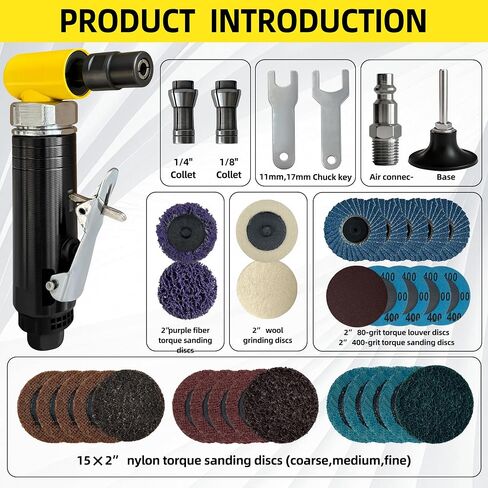 KJE Right Angle Die Grinder Kit, 90 Degree, 25000RPM, 29PCS 2" Sanding Discs, Polished Color Angle Pneumatic Die Grinder for Polishing, Grinding, Engraving, Deburring, Air Die Grinder 1/4 in Saudi Arabia