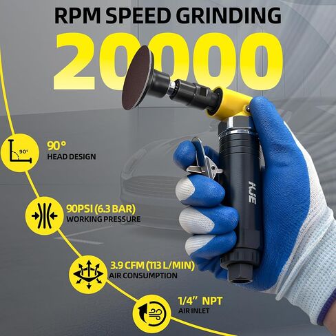 KJE Right Angle Die Grinder Kit, 90 Degree, 25000RPM, 29PCS 2" Sanding Discs, Polished Color Angle Pneumatic Die Grinder for Polishing, Grinding, Engraving, Deburring, Air Die Grinder 1/4 in Saudi Arabia