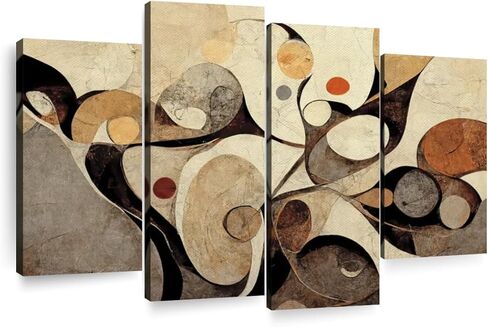 ElephantStock Allegro Wall Art Multi Piece Canvas - 4 Panel Neutral Decor - Abstract Canvas Wall Art - Neutral Abstracts Wall Painting for Living Room - by Nan - 75" X 48" in Kuwait
