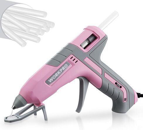 WORKPRO Hot Glue Gun Full Size - 60/100W Dual Temp Glue Gun and Sticks Set with 10 PCS Glue Sticks (7/16") - 90S Fast Preheating Hot Glue Gun for Construction, Crafting, DIY and Repairs - Pink Ribbon in Kuwait