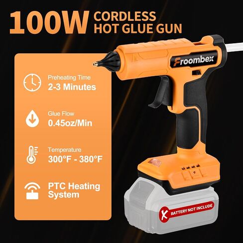 FROOMBEX Cordless Hot Glue Gun 100W Compatible with Dewalt 20V Max Battery, Full Size Electric Glue Gun with 20pcs Sticks for DIY, Arts, Crafts & Home Repair, Industry (No Battery) in Kuwait