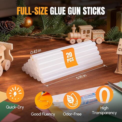 WORKPROX Cordless Hot Glue Gun, 90min Runtime, 20V Rechargeable Full-Size Glue Gun Kit with 20pcs Glue Sticks, 2Ah Battery, USB-C Charging Cord, Smart Power-Off for DIY Crafts, Repair, School Projects in Kuwait