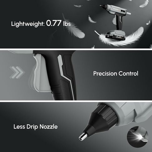 WORKPROX Cordless Hot Glue Gun, 90min Runtime, 20V Rechargeable Full-Size Glue Gun Kit with 20pcs Glue Sticks, 2Ah Battery, USB-C Charging Cord, Smart Power-Off for DIY Crafts, Repair, School Projects in Kuwait