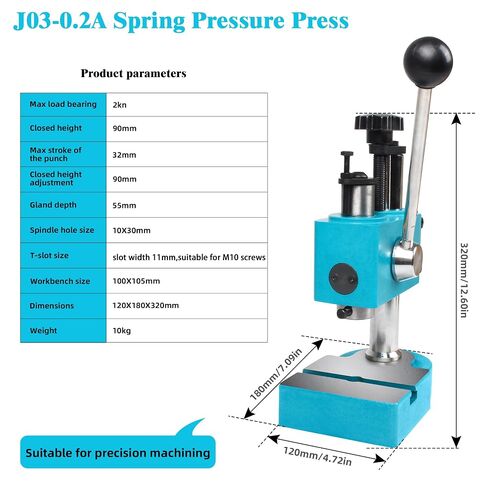 RATTMMOTOR Arbor Press J03-0.2A Spring-Loaded Precision Manual Shaft Press, Benchtop Hand Hole Puncher Machine for Metal and Non-Metal Punching, Bending, Stretching, Forming (2KN/0.2T Capacity) in Kuwait
