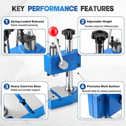 Manual Arbor Press J03-0.2a 2kn Spring Loaded Precision Manual Shaft Press Heavy Duty Benchtop Hole Punch Machine with Adjustable Stroke for Leather Jewelry Metal Punching, Bending in Kuwait