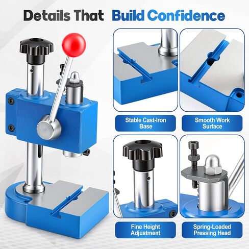 Manual Arbor Press J03-0.2a 2kn Spring Loaded Precision Manual Shaft Press Heavy Duty Benchtop Hole Punch Machine with Adjustable Stroke for Leather Jewelry Metal Punching, Bending in Kuwait