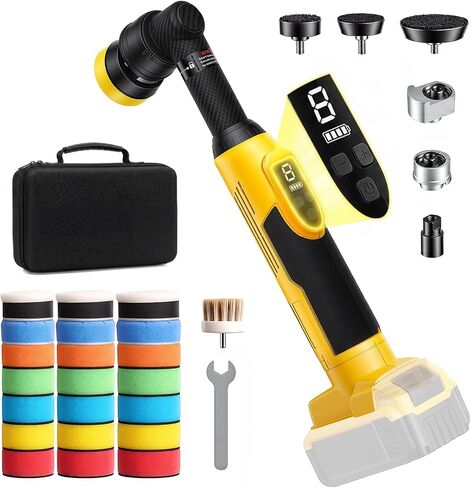 Cordless Mini Car Buffer Polisher Fit for Dewalt 20V Battery(No Battery) | RO/DA Mini Car Polisher with 8 Speeds 2500‑6000 RPM, LED Display for Car Boat Polish in Kuwait
