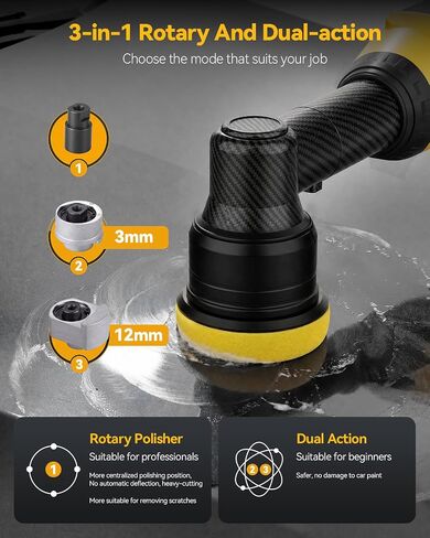 Cordless Mini Car Buffer Polisher Fit for Dewalt 20V Battery(No Battery) | RO/DA Mini Car Polisher with 8 Speeds 2500‑6000 RPM, LED Display for Car Boat Polish in Kuwait