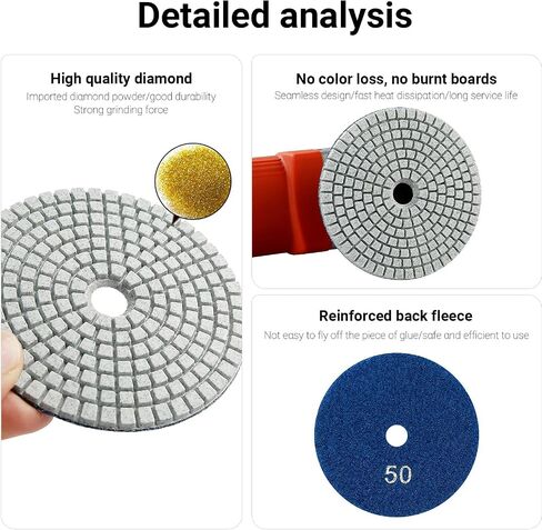 LOZLIN 4 Inch Diamond Polishing Pads with 5/8’’-11 Backer Pad,16PCS Wet/Dry Stone Polish Kit for Drill,Angle Grinder,Rock Polisher,50-10000 Grit for Concrete,Marble,Quartz,Tile,Countertop & Rock in Kuwait