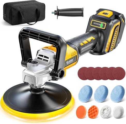 Ecarke Cordless Car Buffer Polisher Kit Compatible with Dewalt 20V Battery(Tool Only), 7-Inch Brushless Rotary Polisher, 7 Variable Speed 6000RPM for Car Polishing/Waxing, 16PCS Polishing Accessories in Kuwait
