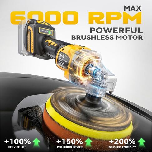 Ecarke Cordless Car Buffer Polisher Kit Compatible with Dewalt 20V Battery(Tool Only), 7-Inch Brushless Rotary Polisher, 7 Variable Speed 6000RPM for Car Polishing/Waxing, 16PCS Polishing Accessories in Kuwait