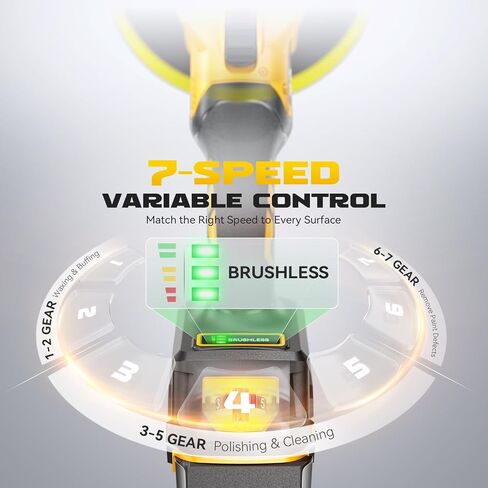Ecarke Cordless Car Buffer Polisher Kit Compatible with Dewalt 20V Battery(Tool Only), 7-Inch Brushless Rotary Polisher, 7 Variable Speed 6000RPM for Car Polishing/Waxing, 16PCS Polishing Accessories in Kuwait