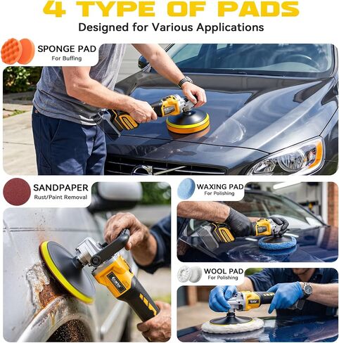 Ecarke Cordless Car Buffer Polisher Kit Compatible with Dewalt 20V Battery(Tool Only), 7-Inch Brushless Rotary Polisher, 7 Variable Speed 6000RPM for Car Polishing/Waxing, 16PCS Polishing Accessories in Kuwait