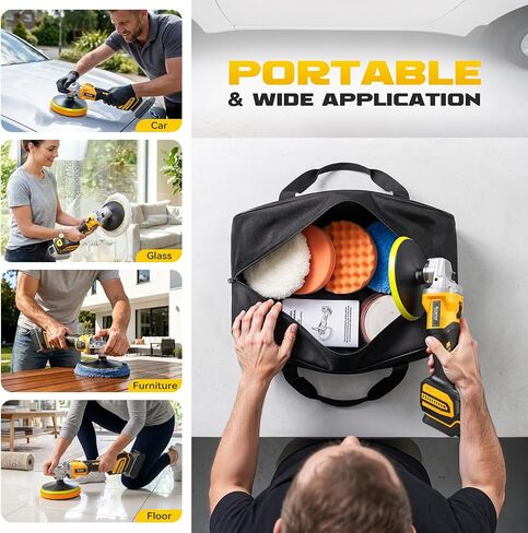 Ecarke Cordless Car Buffer Polisher Kit Compatible with Dewalt 20V Battery(Tool Only), 7-Inch Brushless Rotary Polisher, 7 Variable Speed 6000RPM for Car Polishing/Waxing, 16PCS Polishing Accessories in Kuwait