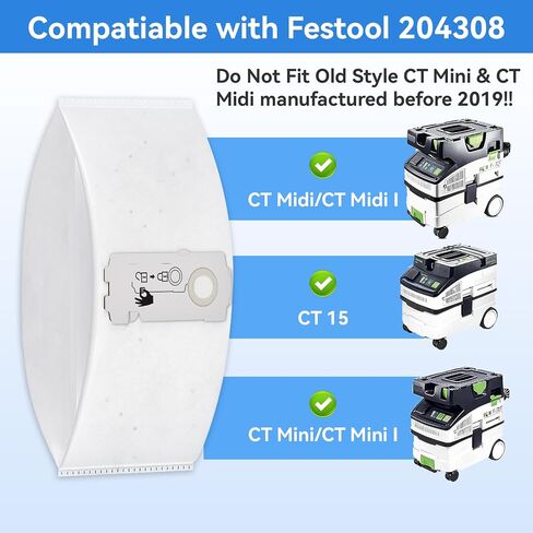 10 Pack 204308 Vacuum Bags for Festool CT Mini CT MIDI Yom 2019 onwards, Dust Collector Bags Dust Extractor Accessories Vacuum Replacement Filter Bags in Kuwait