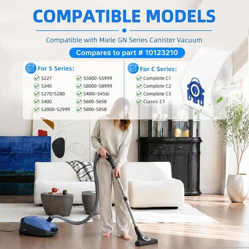 12PCS Disposable 3D AirClean GN Vacuum Bags: for Miele GN Air Vacuum Cleaner Dust Bag, for Miele Classic C1, Complete C1 C2 C3, S227, S240, S270, S280, S400, S2, S5, S8 Series Vacuum, 4.5L Capacity in Kuwait