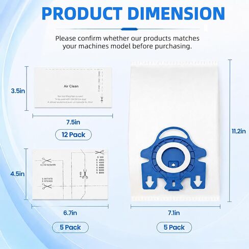 12PCS Disposable 3D AirClean GN Vacuum Bags: for Miele GN Air Vacuum Cleaner Dust Bag, for Miele Classic C1, Complete C1 C2 C3, S227, S240, S270, S280, S400, S2, S5, S8 Series Vacuum, 4.5L Capacity in Kuwait