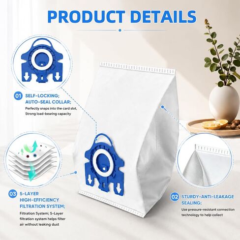 12PCS Disposable 3D AirClean GN Vacuum Bags: for Miele GN Air Vacuum Cleaner Dust Bag, for Miele Classic C1, Complete C1 C2 C3, S227, S240, S270, S280, S400, S2, S5, S8 Series Vacuum, 4.5L Capacity in Kuwait