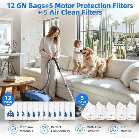 12PCS Disposable 3D AirClean GN Vacuum Bags: for Miele GN Air Vacuum Cleaner Dust Bag, for Miele Classic C1, Complete C1 C2 C3, S227, S240, S270, S280, S400, S2, S5, S8 Series Vacuum, 4.5L Capacity in Kuwait
