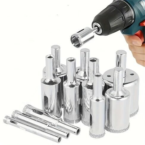 10PCS Diamond Drill Bit Set HSS 6-32mm Range for Tile Marble Glass Ceramic Precision Holes with Power Tools, Silvery in Kuwait