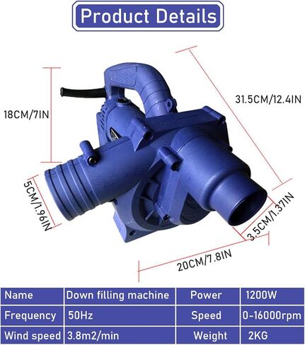 Electric Down Filling Machine for Down Pillow Duvet, with Foot Switch + Hose,6 Gear Wind Speed Adjustment, for Factory in Kuwait
