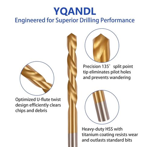 230 Pcs Titanium-Coated Twist Drill Bit Set, 135° Split Point High-Speed Steel Bits for Metal, Wood, Plastic, Aluminum, Cast Iron & Fiberglass, Heavy-Duty Case with Metal Latches, 3/64" to 1/2" in Kuwait