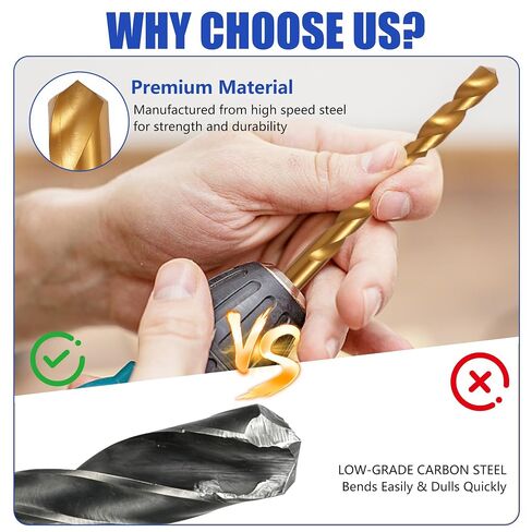 230 Pcs Titanium-Coated Twist Drill Bit Set, 135° Split Point High-Speed Steel Bits for Metal, Wood, Plastic, Aluminum, Cast Iron & Fiberglass, Heavy-Duty Case with Metal Latches, 3/64" to 1/2" in Kuwait
