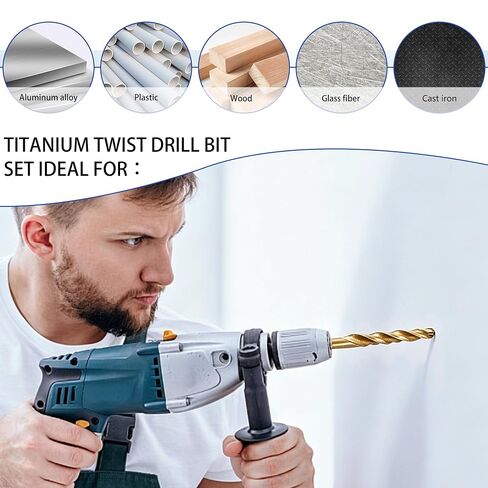 230 Pcs Titanium-Coated Twist Drill Bit Set, 135° Split Point High-Speed Steel Bits for Metal, Wood, Plastic, Aluminum, Cast Iron & Fiberglass, Heavy-Duty Case with Metal Latches, 3/64" to 1/2" in Kuwait