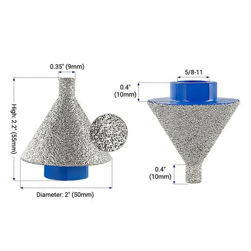 LOZLIN 2 Inch 50mm Diamond Core Drill Bit, Diamond Beveling Hole Saw for Drilling, Hole Enlarging, Polishing, Arc Trimming, Fit for Granite, Marble, Tile, Ceramic, Stone, 5/8"-11 Thread in Kuwait