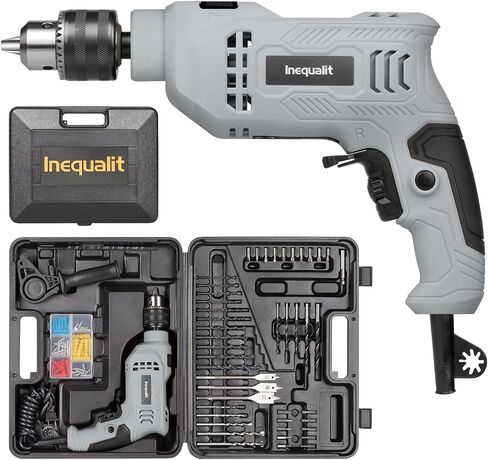 4.5Amp Corded Hammer Drill 3000RPM with 5pcs Bits, 1/2 Inch Keyed Metal Chuck Impact Drill, 360° Rotating Handle and 12 Variable Speed for 2 Functions in 1 in Kuwait