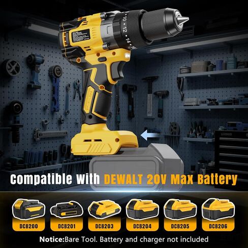Cordless Hammer Drill 1151In·lbs - Compatible with DeWalt 20V MAX Battery - 1/2" Brushless Impact Drill with 28500 BPM ＆ 20+3 Clutch ＆ 2 Speed for Drilling Bricks Metal Concrete (Tool Only) in Kuwait