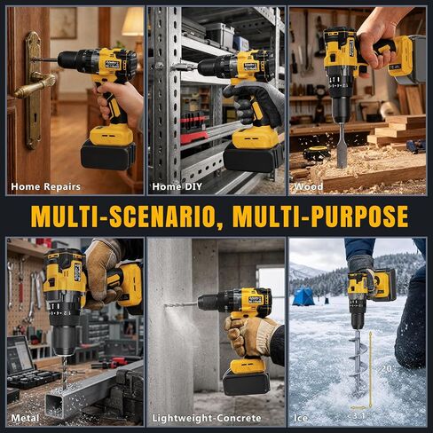 Cordless Hammer Drill 1151In·lbs - Compatible with DeWalt 20V MAX Battery - 1/2" Brushless Impact Drill with 28500 BPM ＆ 20+3 Clutch ＆ 2 Speed for Drilling Bricks Metal Concrete (Tool Only) in Kuwait