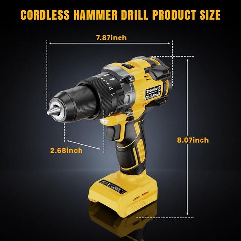 Cordless Hammer Drill 1151In·lbs - Compatible with DeWalt 20V MAX Battery - 1/2" Brushless Impact Drill with 28500 BPM ＆ 20+3 Clutch ＆ 2 Speed for Drilling Bricks Metal Concrete (Tool Only) in Kuwait